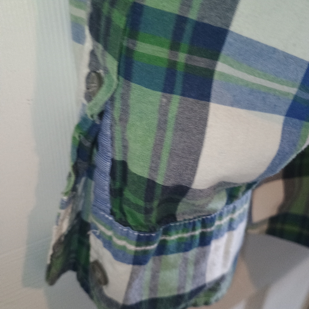American Eagle Outfitters LT Plaid Shirt Green Blue‎ White Button Front Athletic - Picture 10 of 12